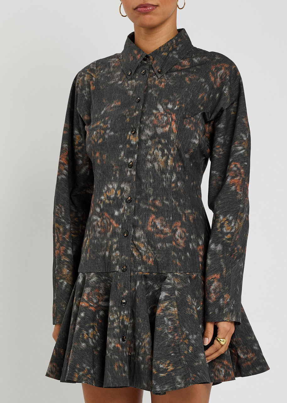 Ganni Printed Stretch-cotton Mini Shirt Dress - 2