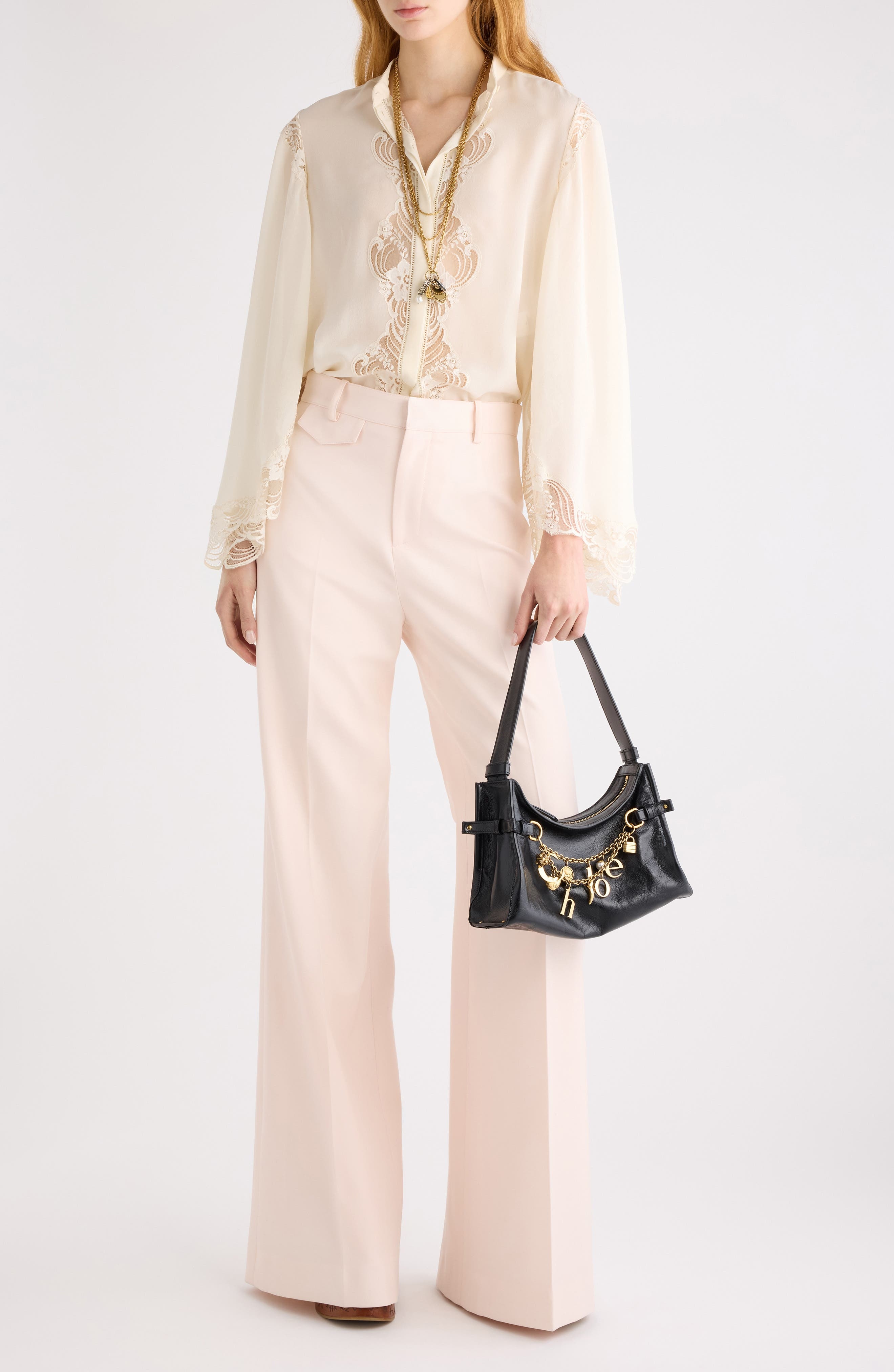 Chloé Virgin Wool Wide Leg Trousers in Biscuit Pink at Nordstrom - 8