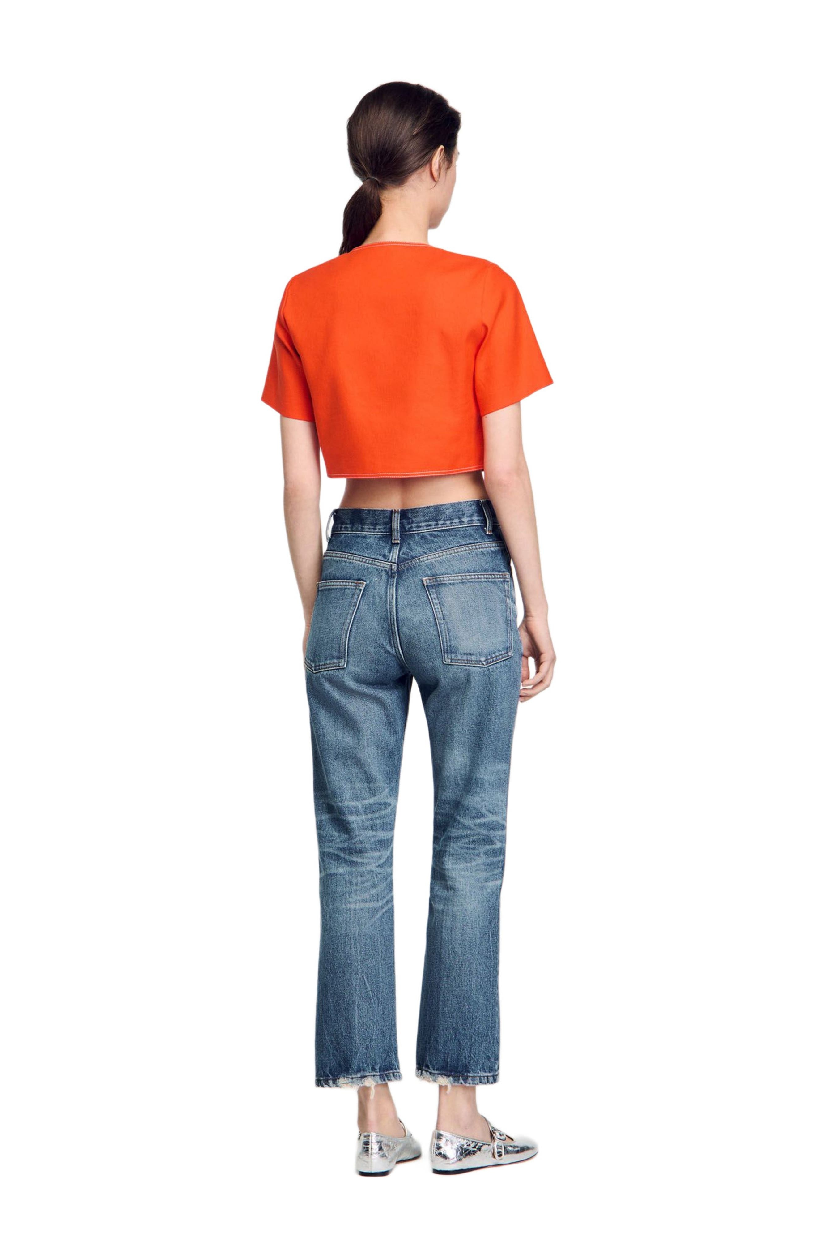 SANDRO Crop top with cutaway design in Orange at Nordstrom - 2