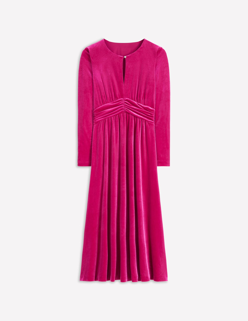 Tilda Velvet Midi Dress-Vibrant Pink 1