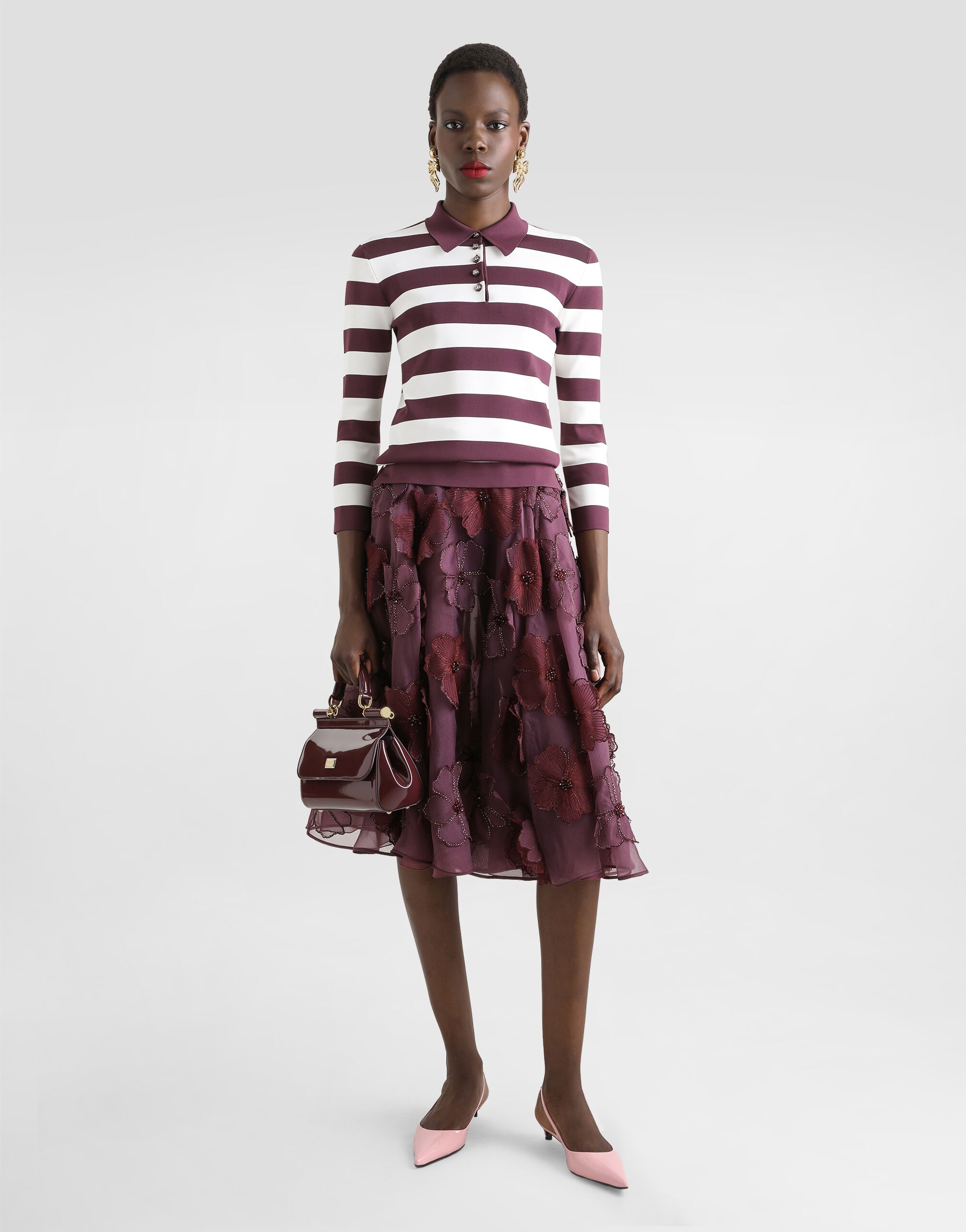 Organza midi circle skirt with floral embroidery - 2