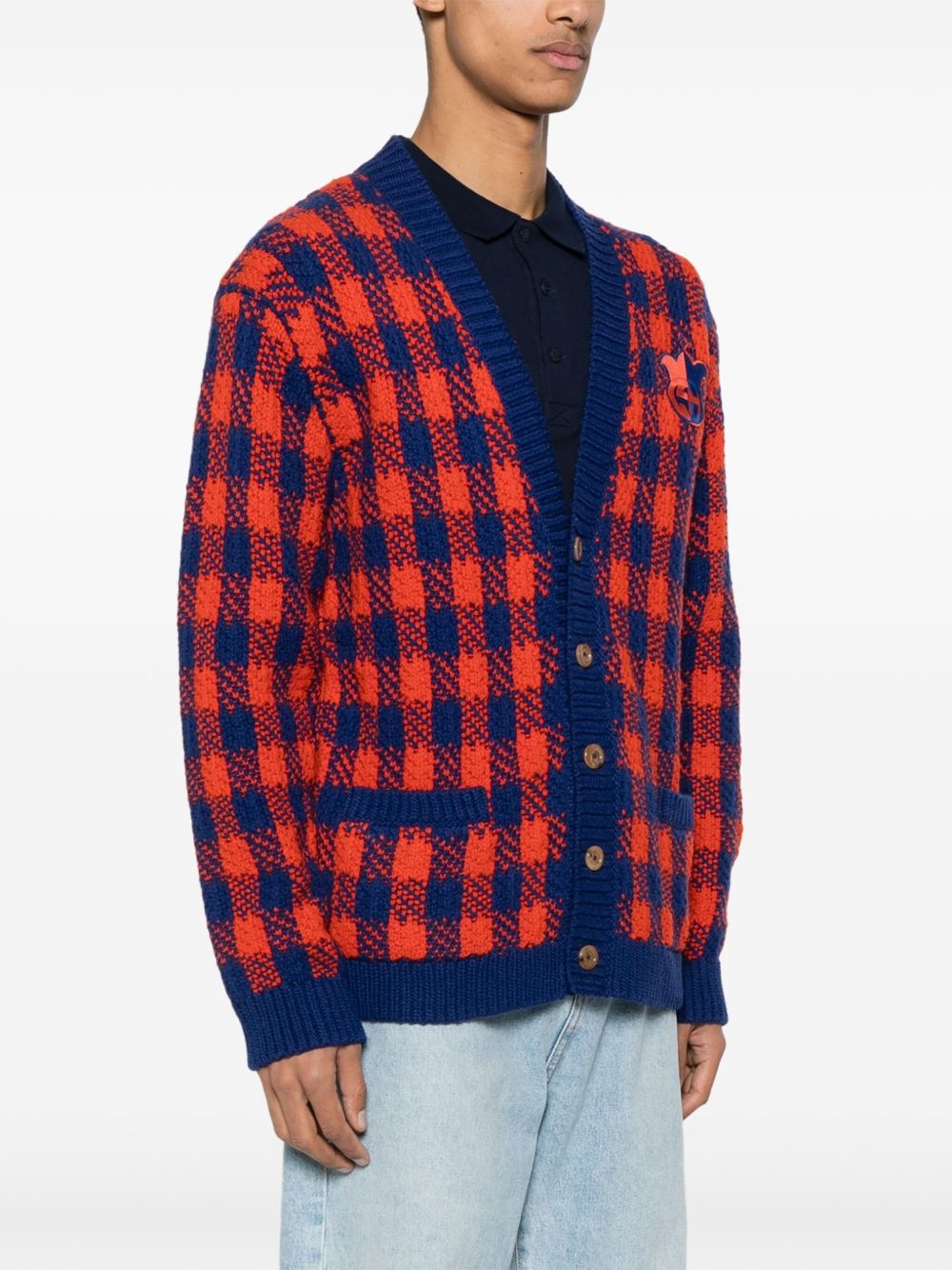checked wool-knit cardigan - 3