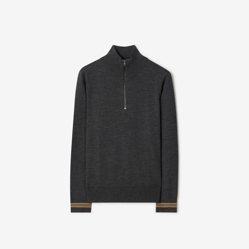 Icon Stripe Trim Wool Half-zip Sweater 1
