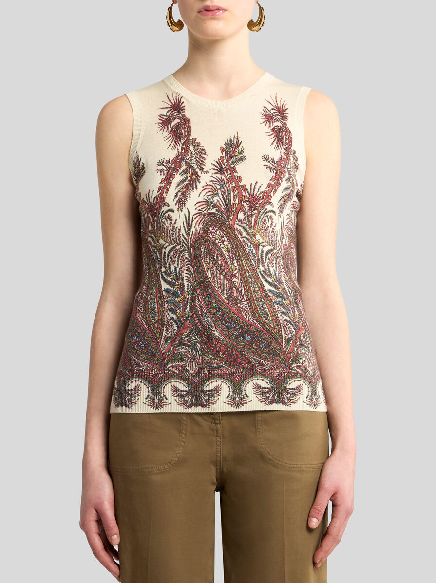 SILK AND CASHMERE TOP WITH PLACED PRINT - 2