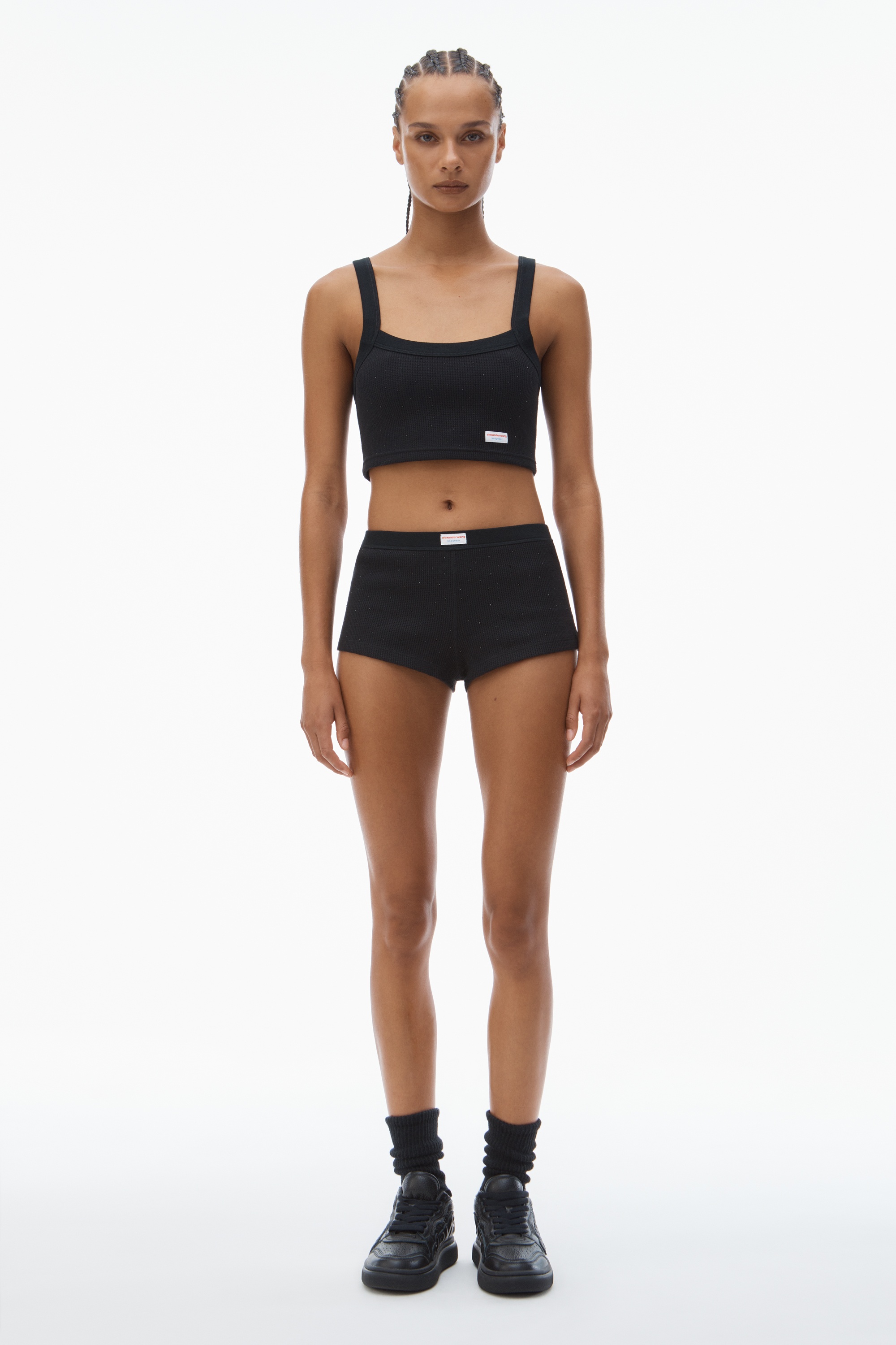 Crystal Hotfix Cropped Camisole in Waffle Knit - 5