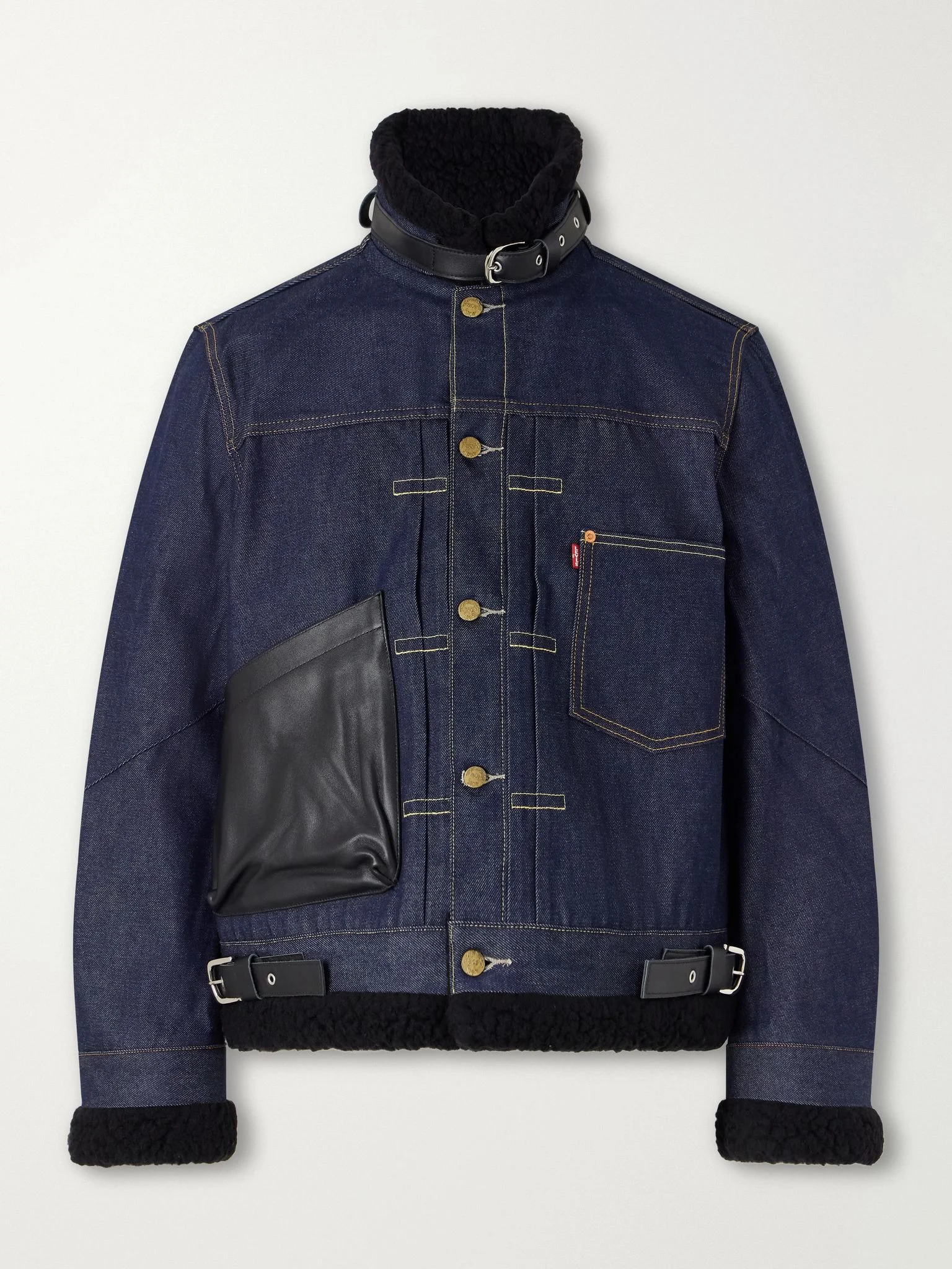 + Levi's Plush and Leather-Trimmed Denim Jacket Navy - 1
