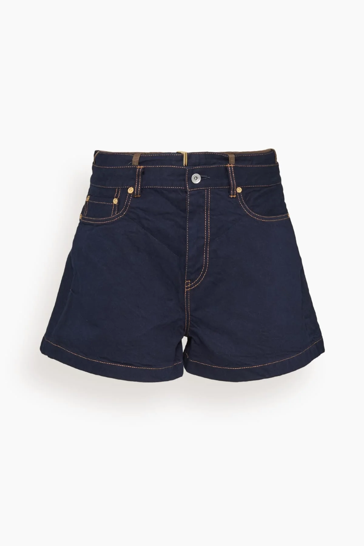 Denim x Nylon Twill Shorts in Navy x Brown - 1