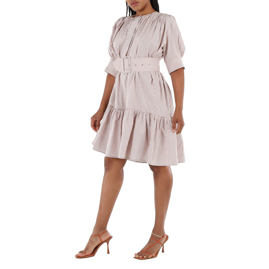 Chloe Ladies White / Beige Striped Dress, Brand Size 36 (US Size 4) - 5