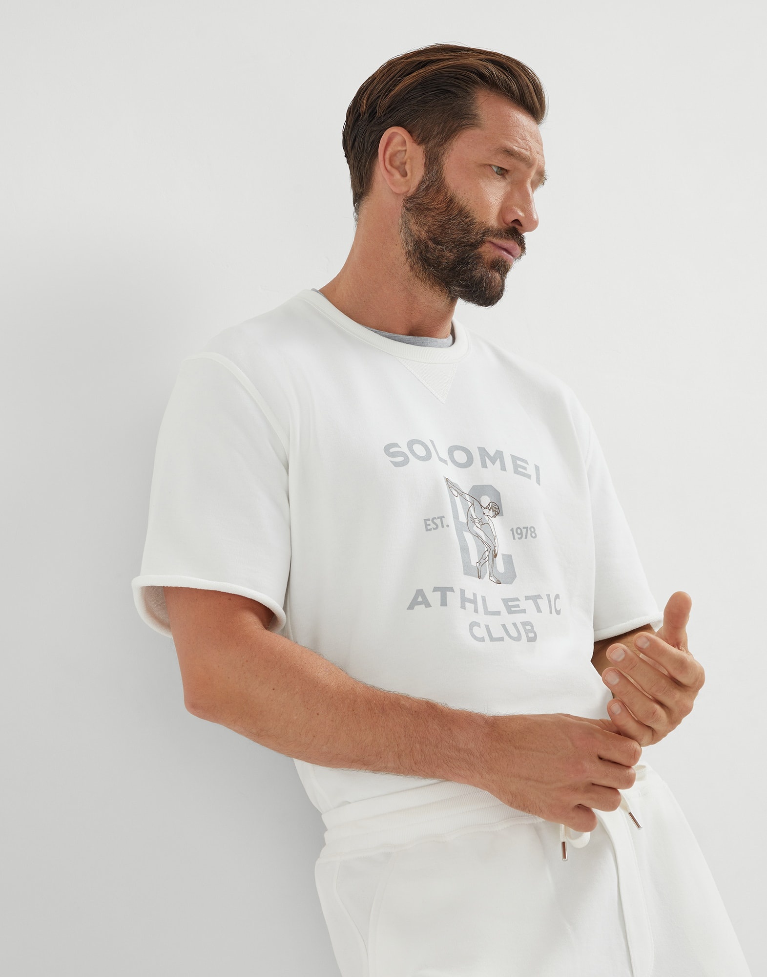 Cotton smooth French terry short sleeve sweatshirt with print - 4