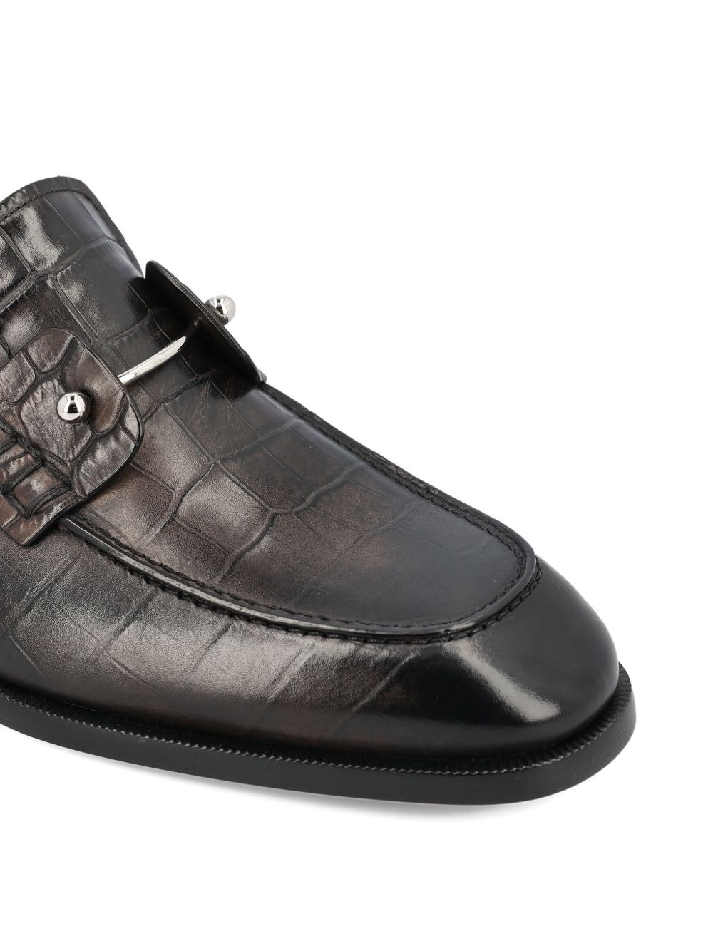 crocodile-embossed metal-detail loafers - 3