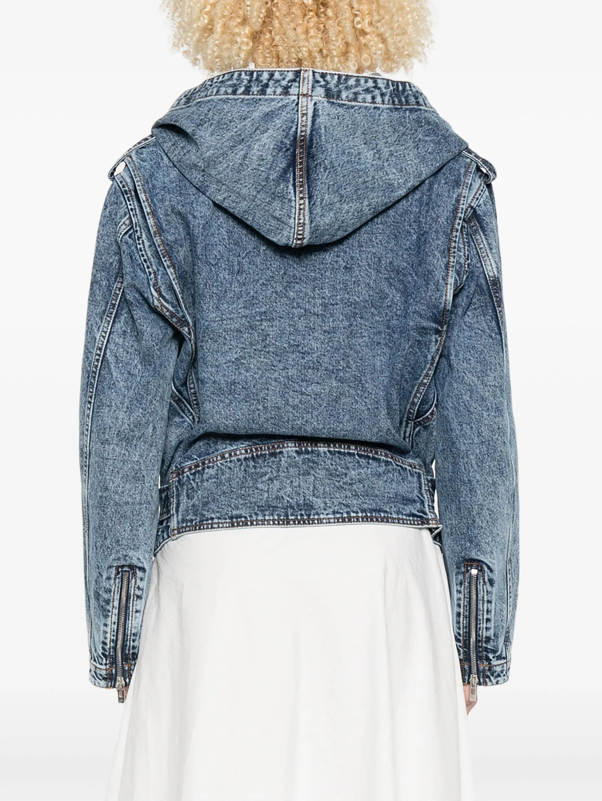 Alaïa Hooded Belted Denim Jacket - 5