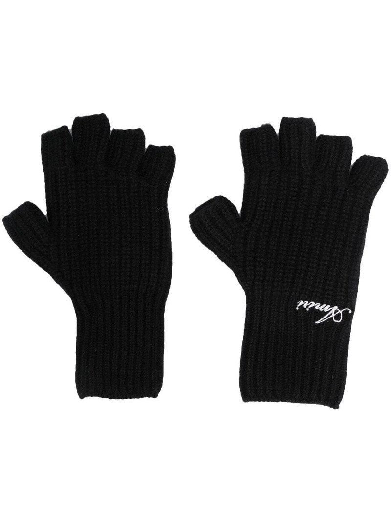 logo-embroidered cashmere fingerless gloves 1