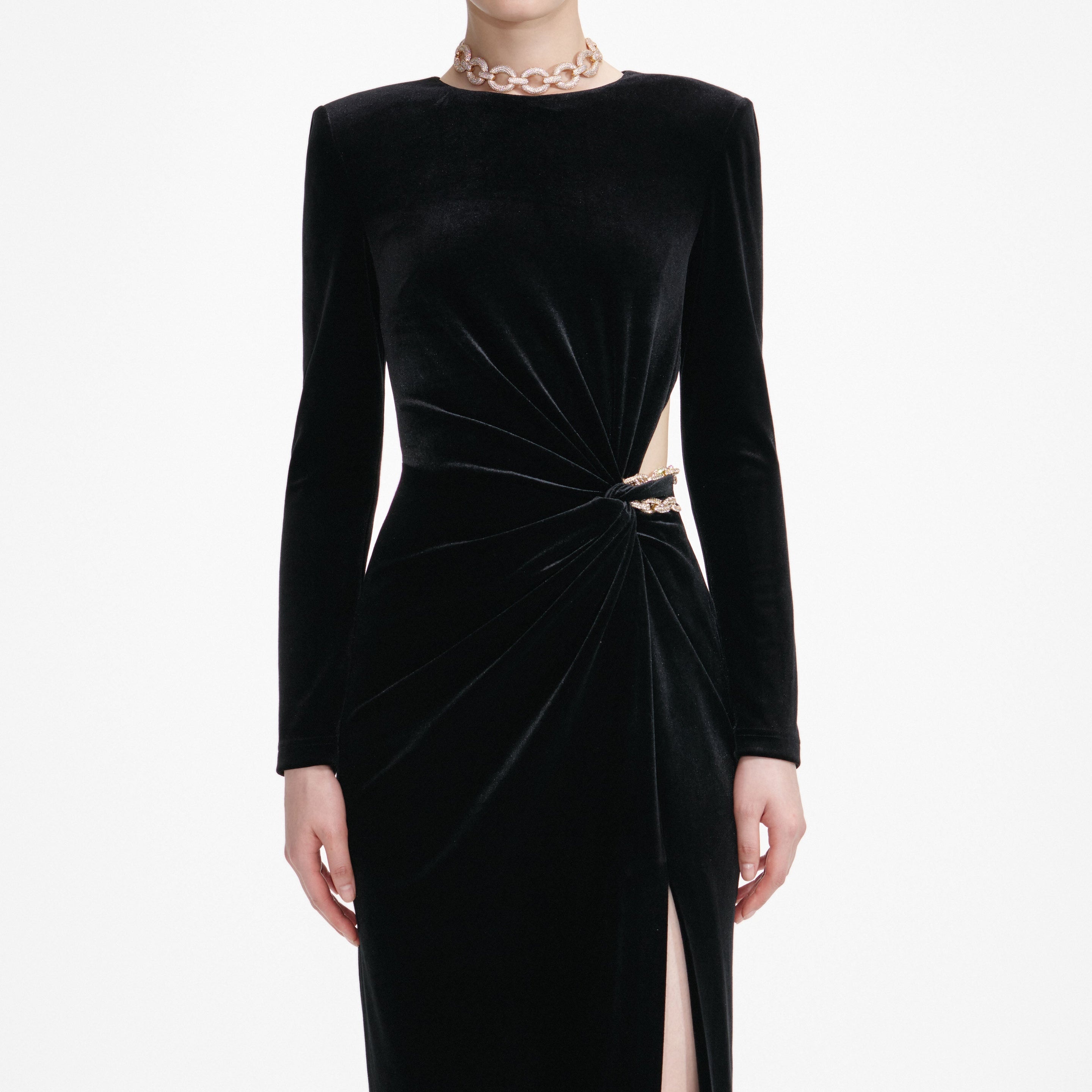 Black Velvet Embellished Maxi Dress - 4