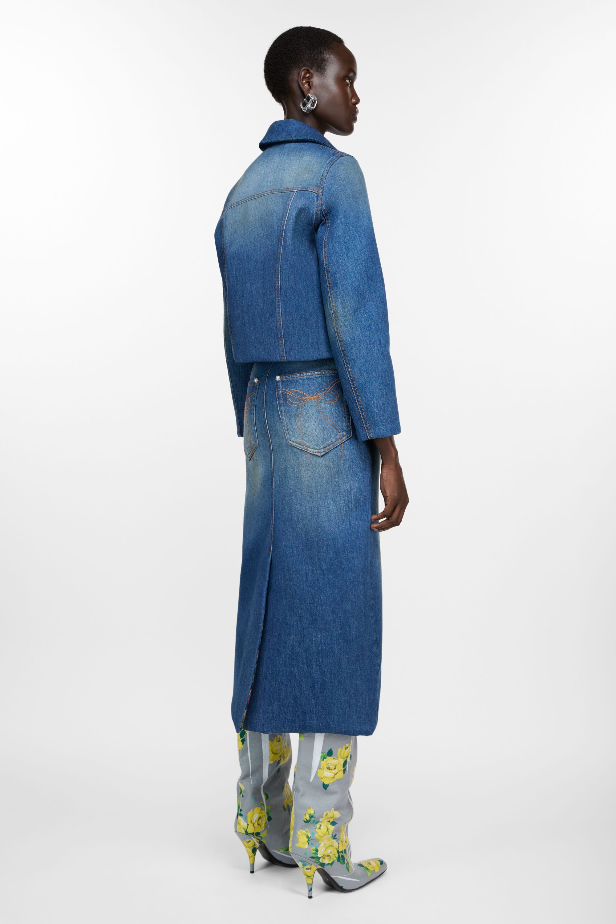 Bonded denim skirt - Mid Blue - 3