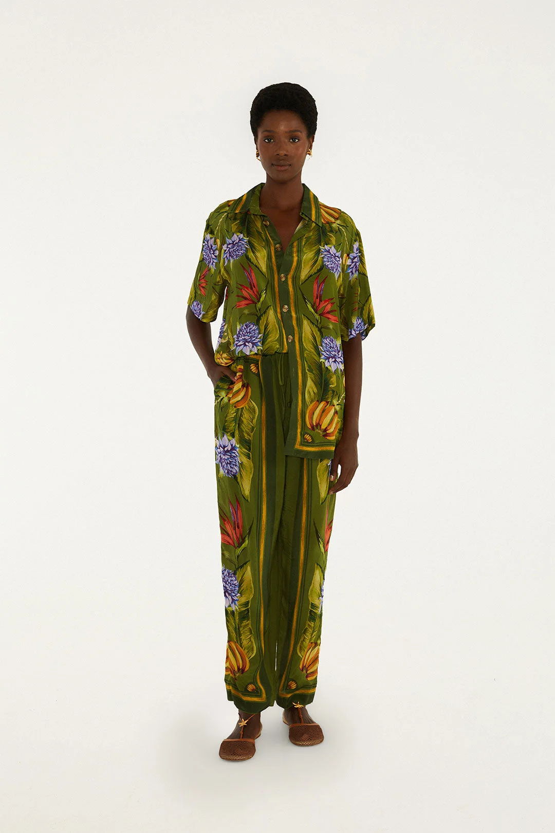 Green Tropical Scarf Pants - 1