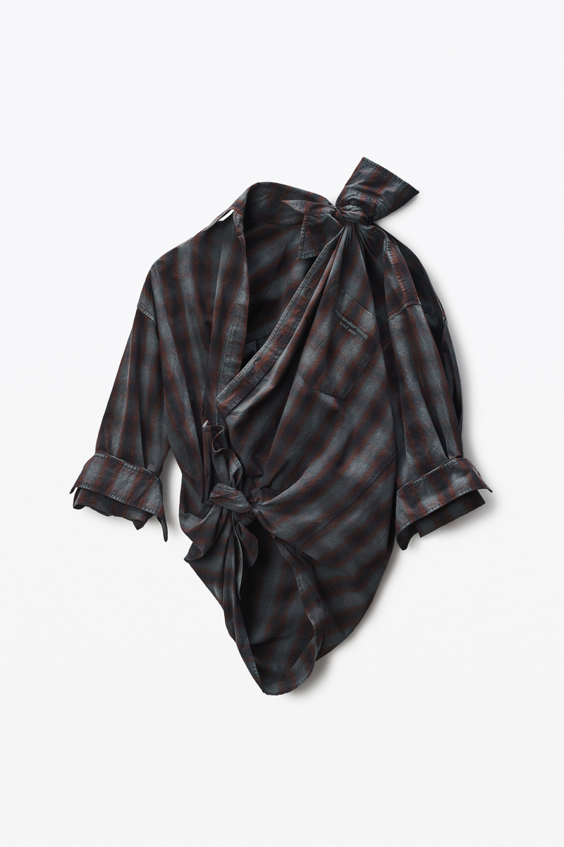 Red Plaid Asymmetric Button Up Shirt 1