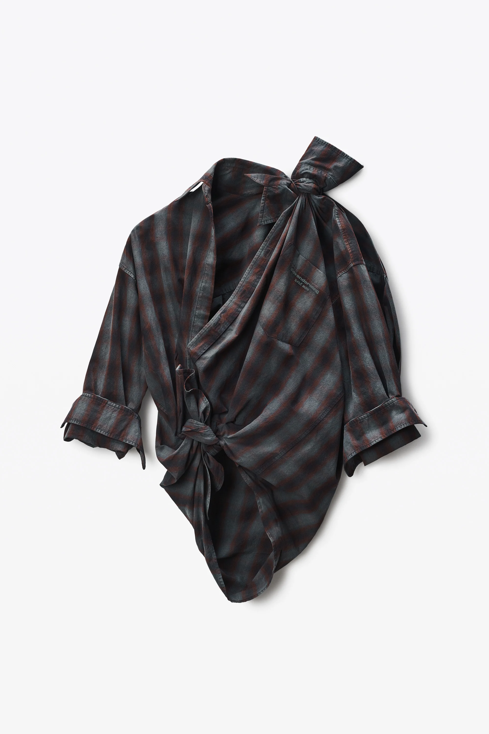 Red Plaid Asymmetric Button Up Shirt - 1