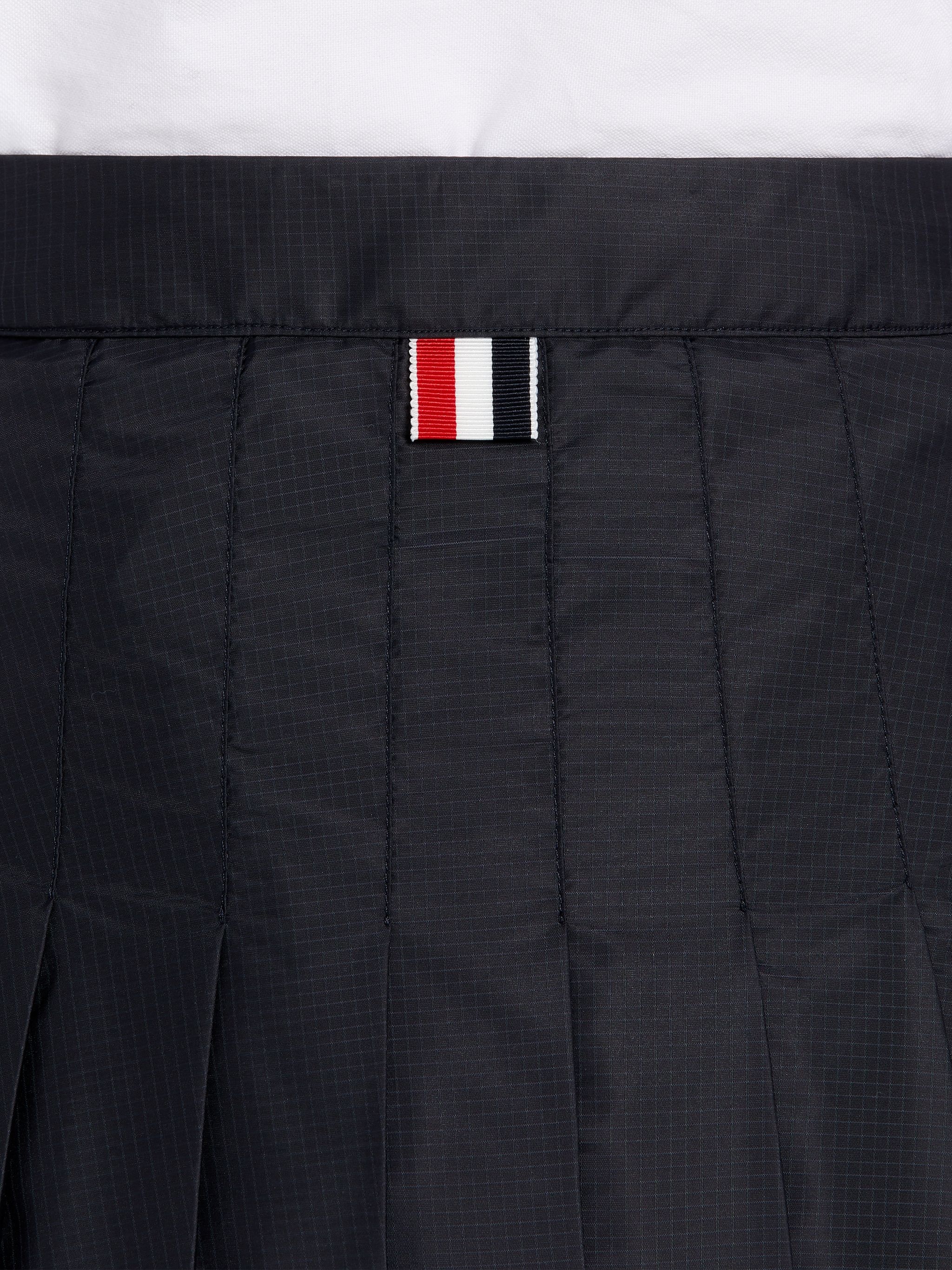 Navy Sheer Ripstop Cargo Pocket Knee Length Pleated Skirt - 6