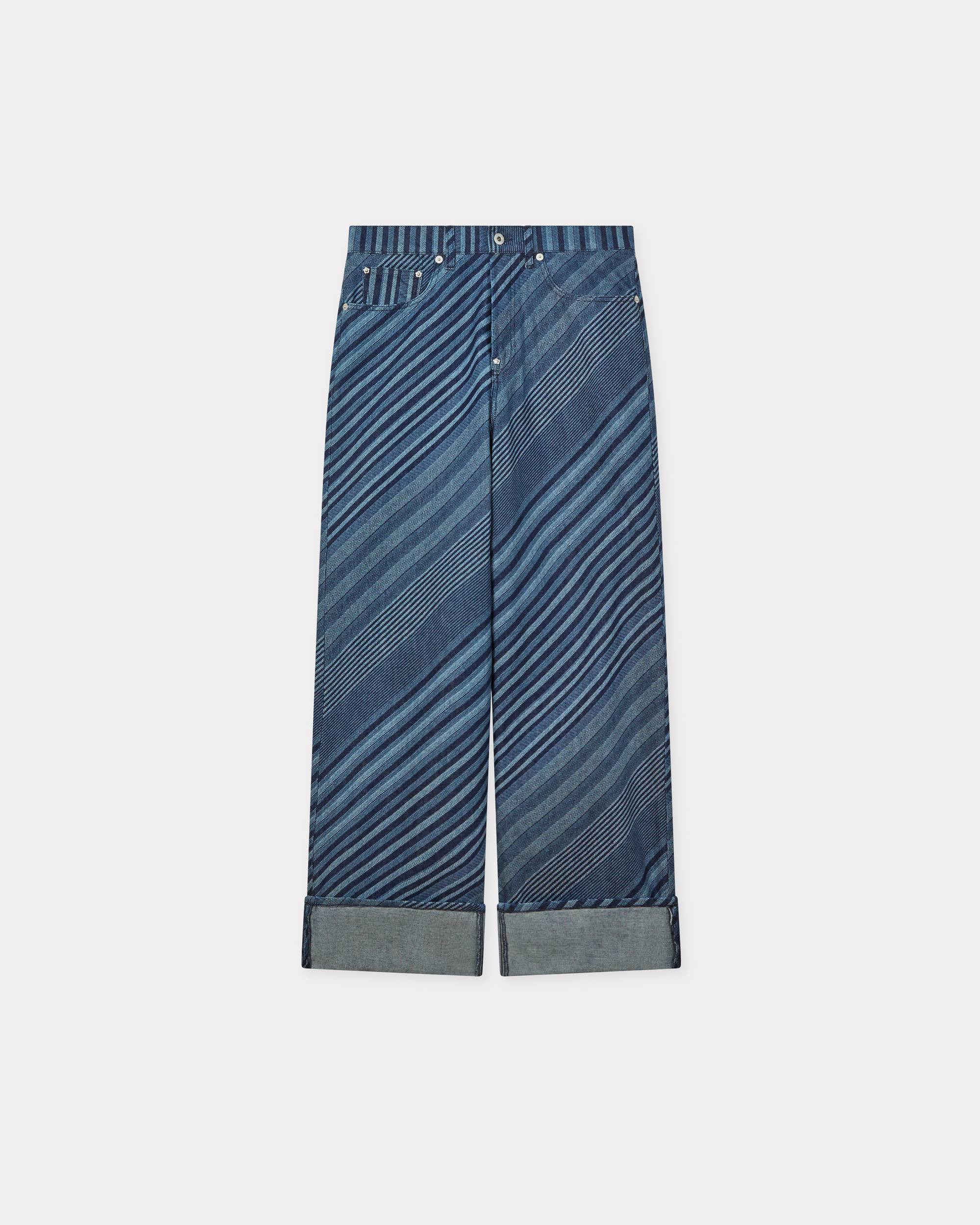 'Kenzo Diagonal Stripe' turn up wide fit jeans in Japanese denim - 3