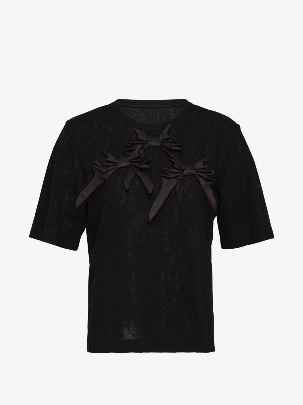 bow-detail lace-patterned T-shirt - 1