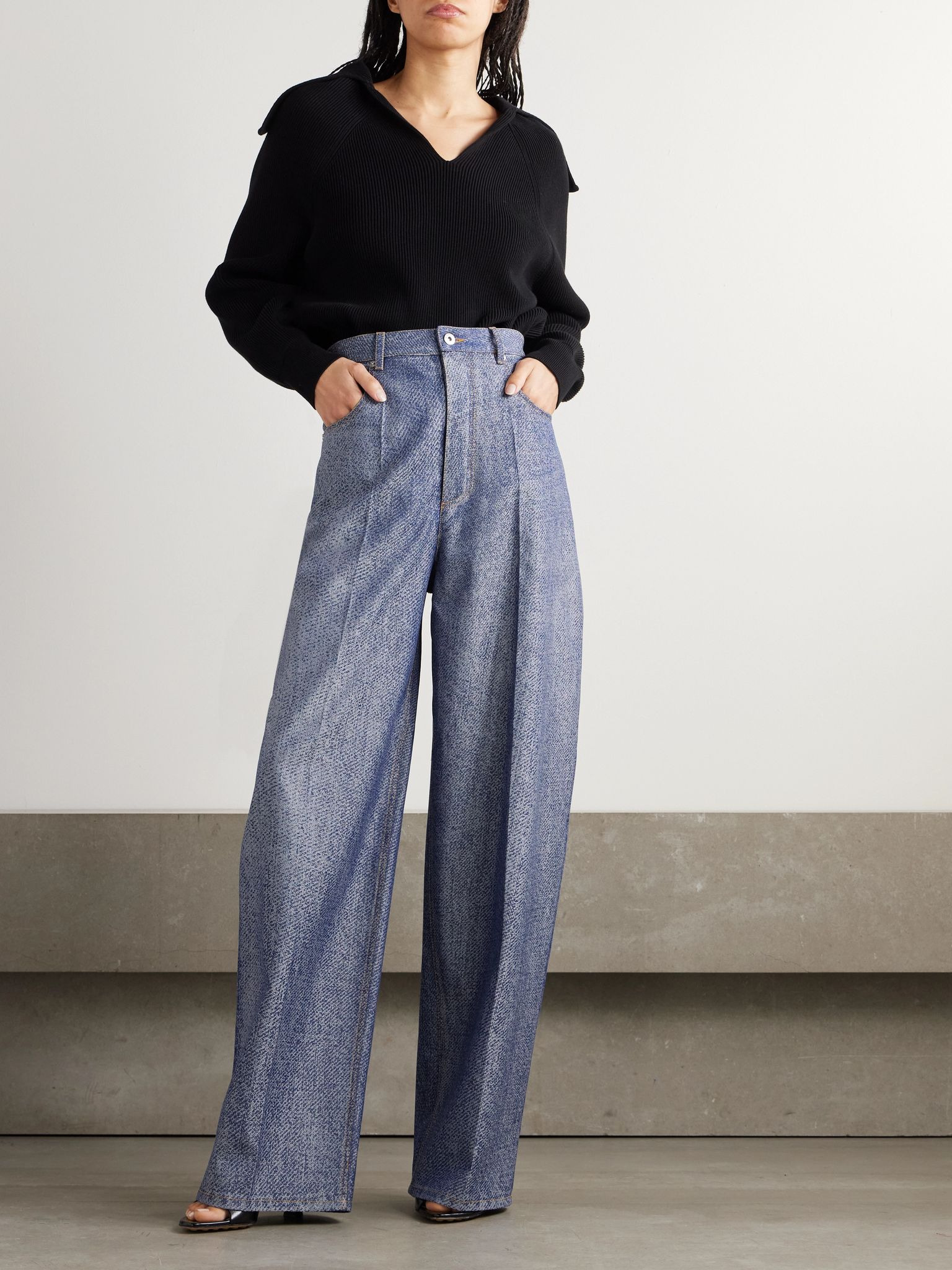 Wool and cotton-blend twill wide-leg pants Blue - 2