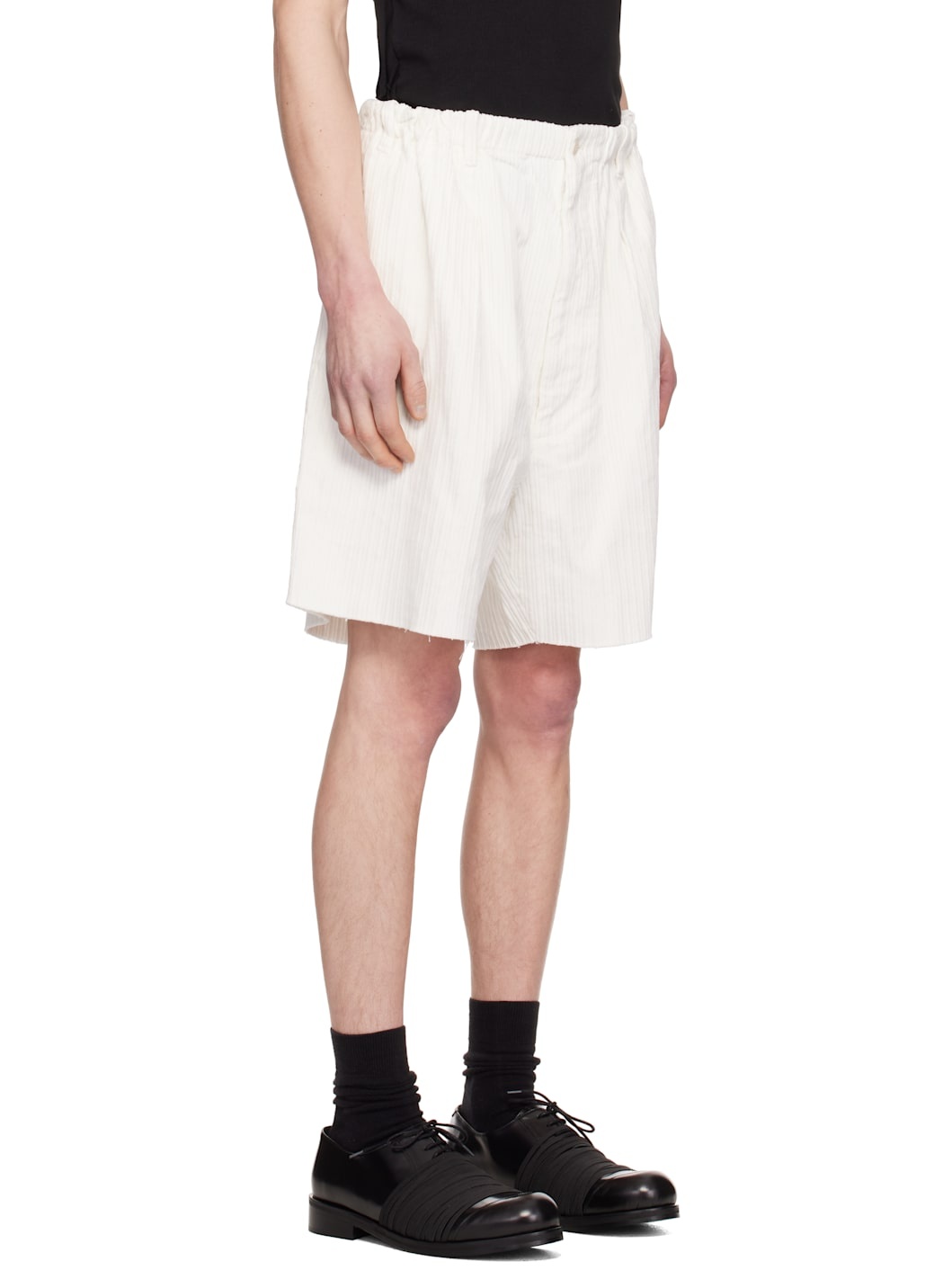 White Corduroy Worker Shorts - 2
