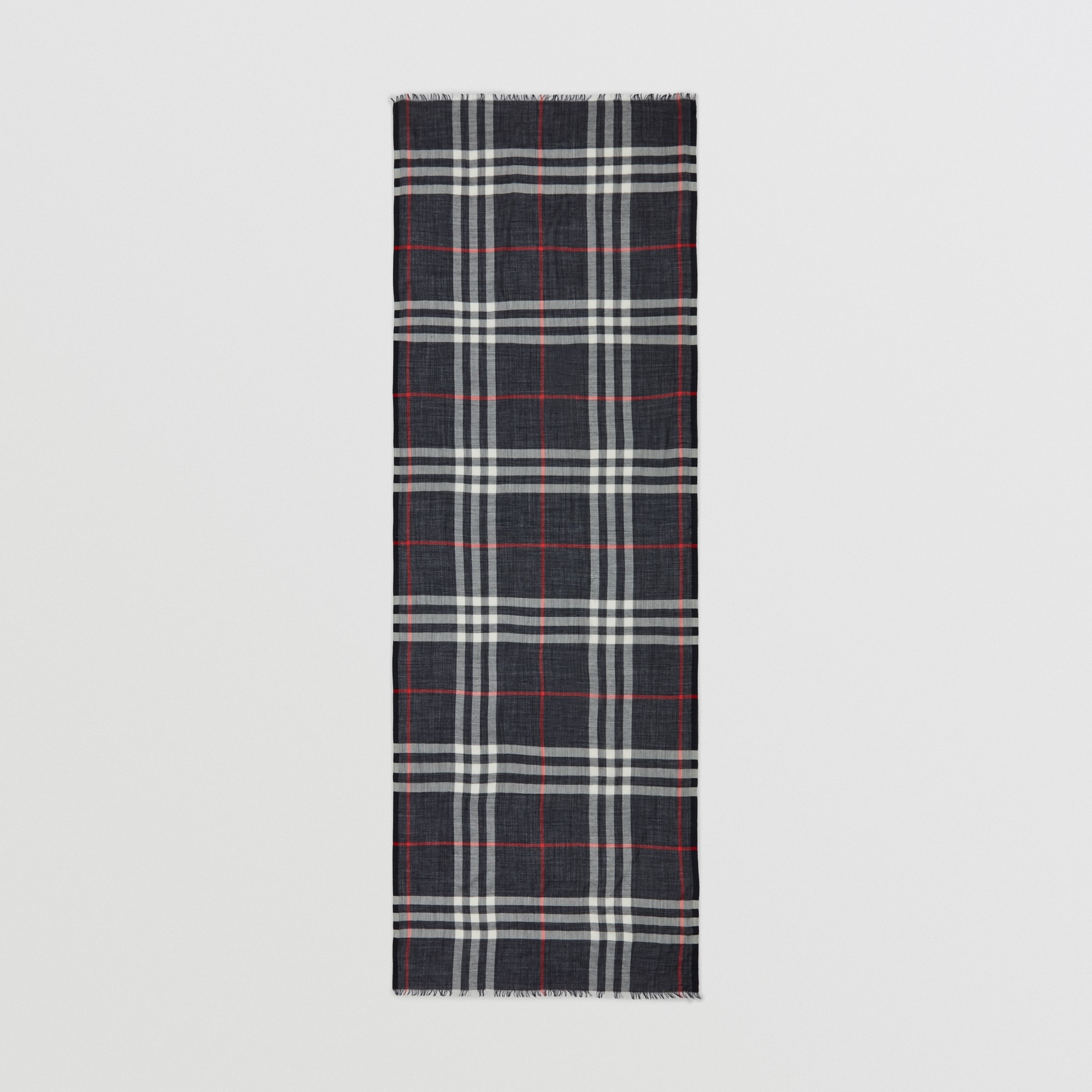 Check Lightweight Wool Silk Scarf - 4