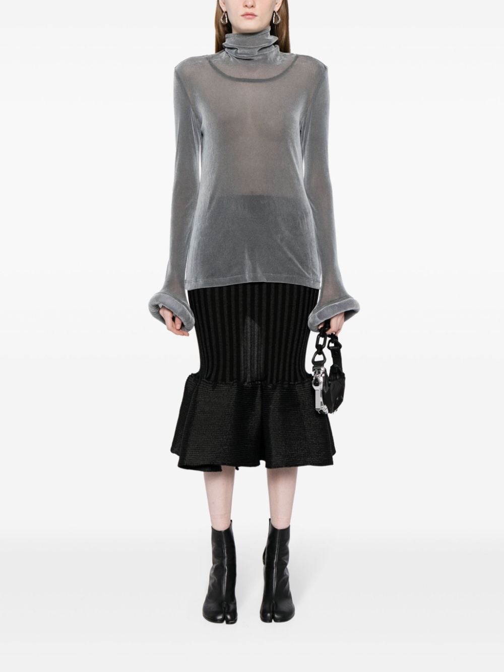circle-cuff sheer top - 2