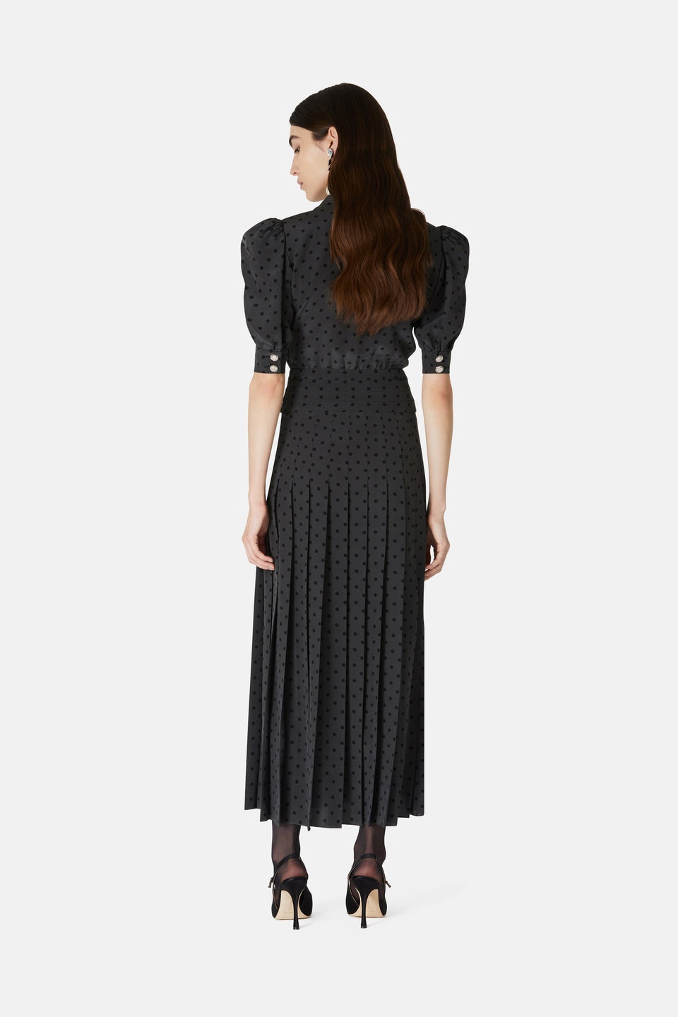 POLKA DOT PRINT SILK PLEATED DRESS - 5
