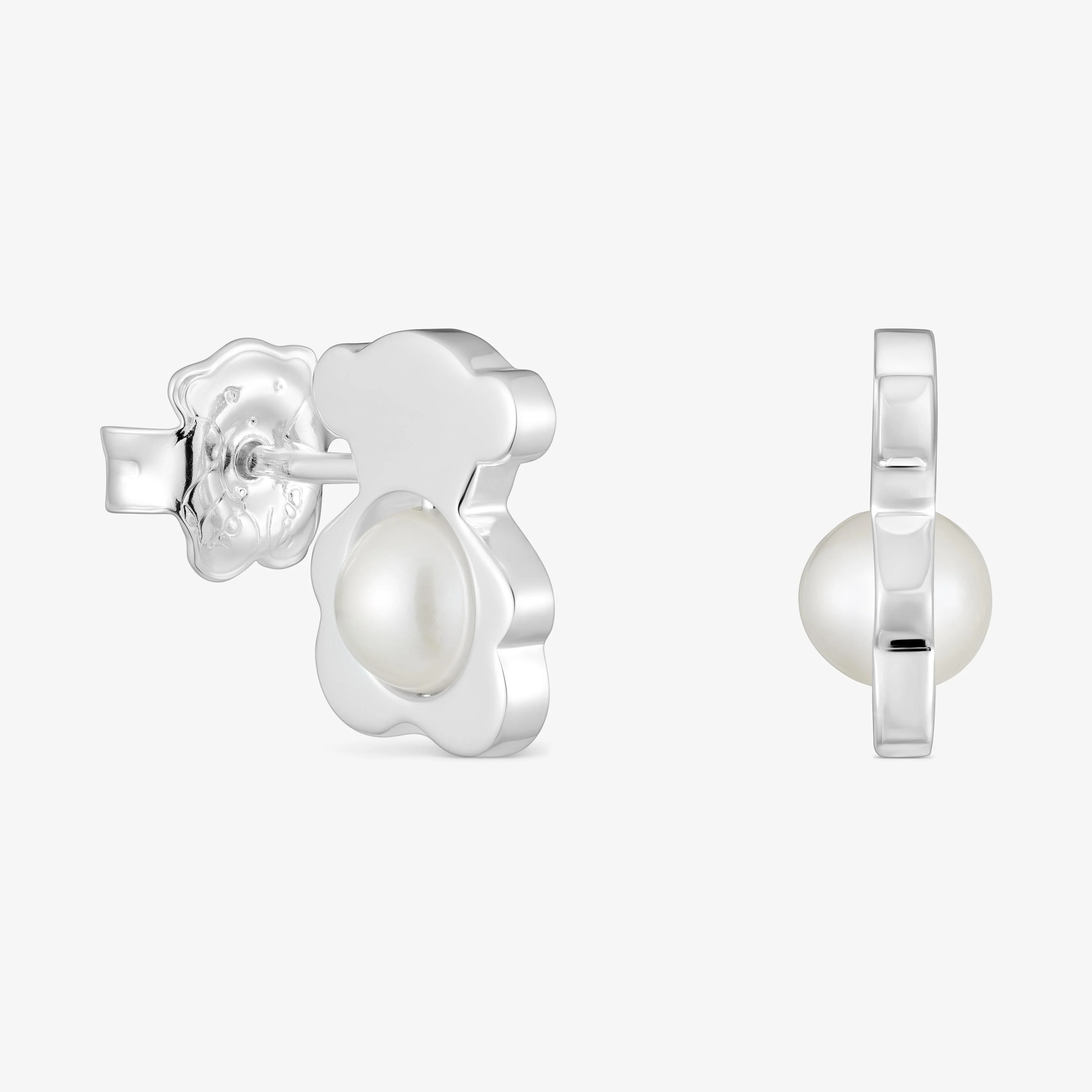 Small 12 mm silver bear Earrings with cultured pearls I-Bear - 1