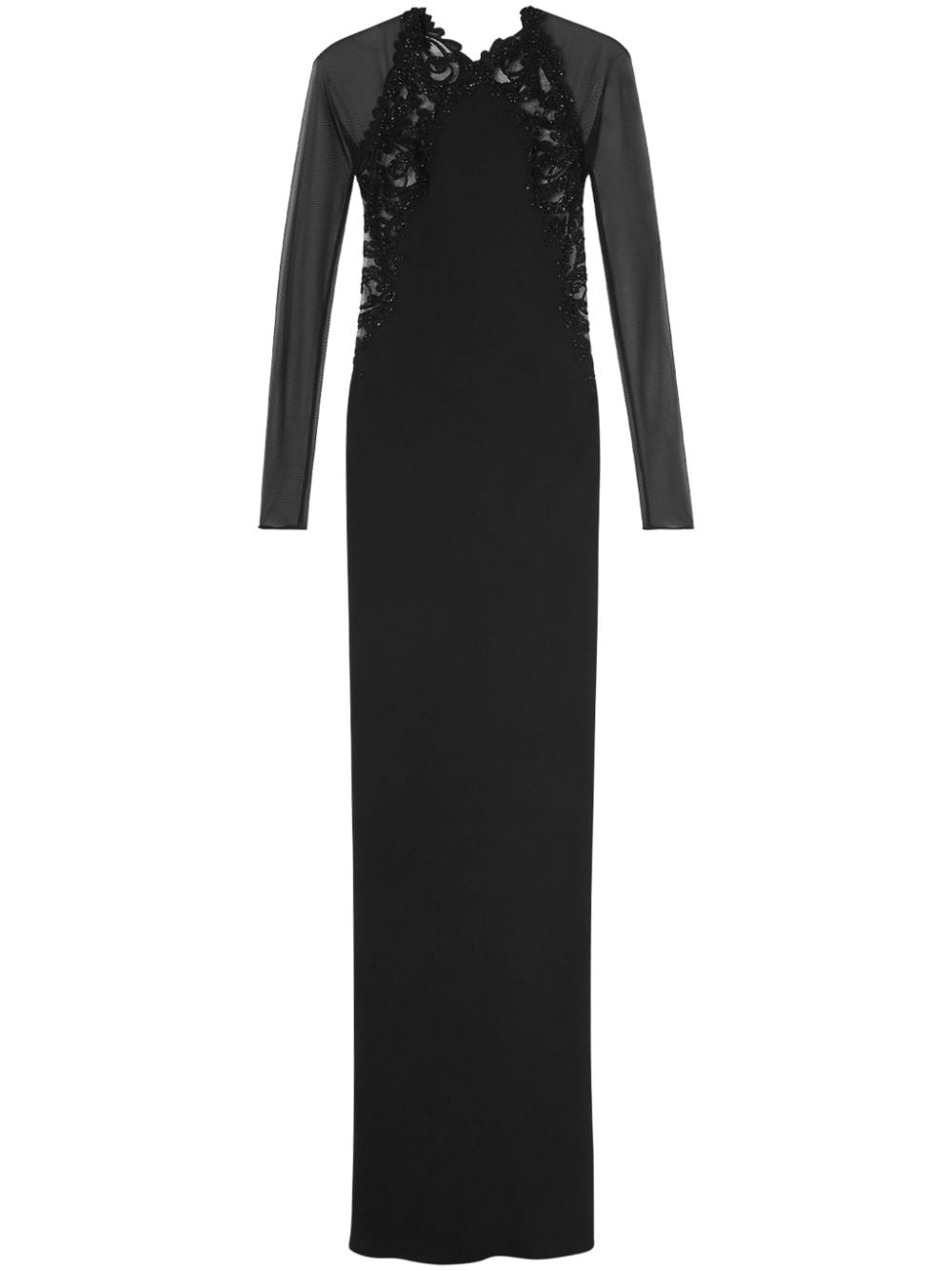 Barocco-lace trim silk gown dress - 1