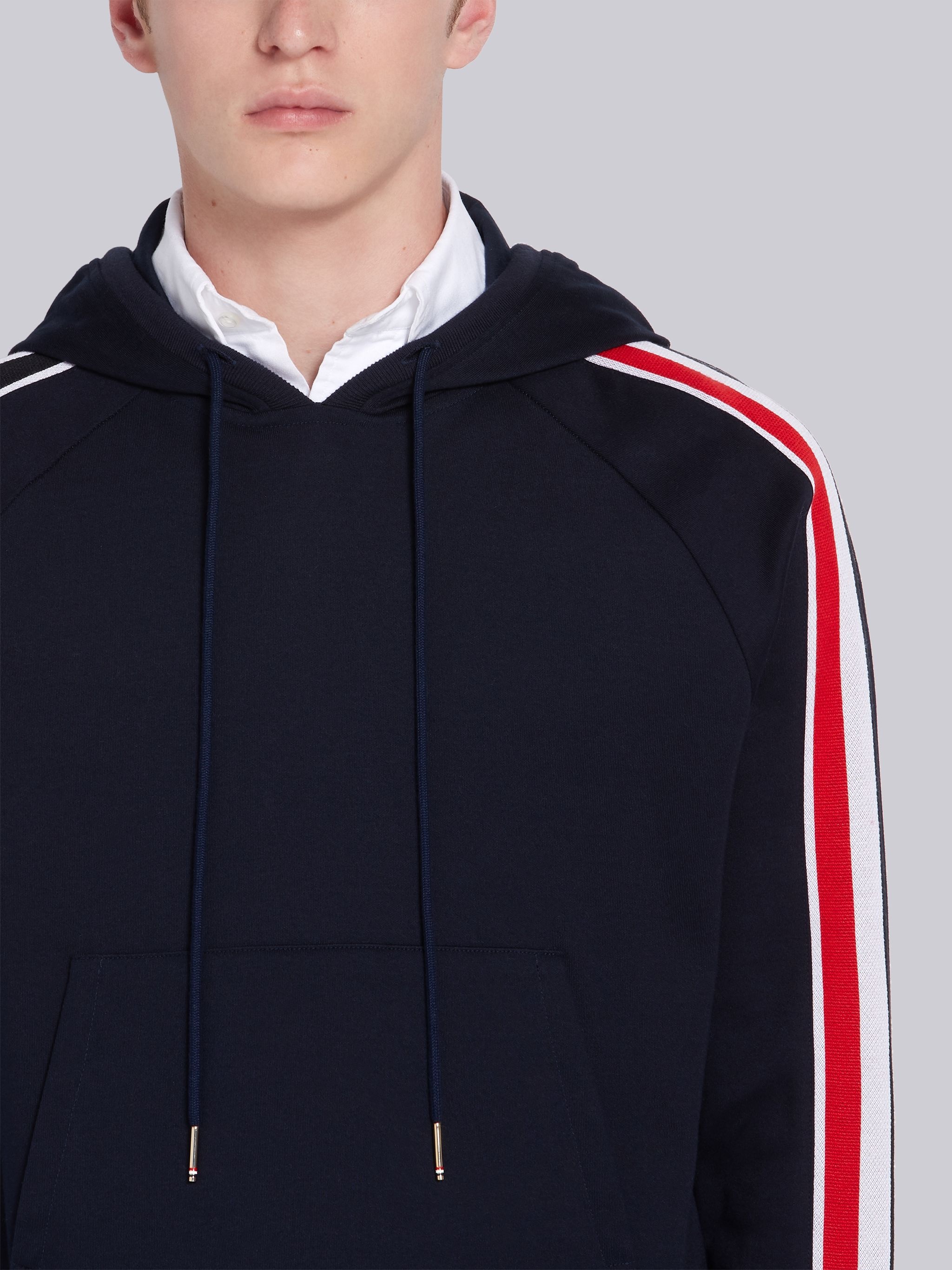 Navy Cotton Interlocking RWB Stripe Hoodie - 5