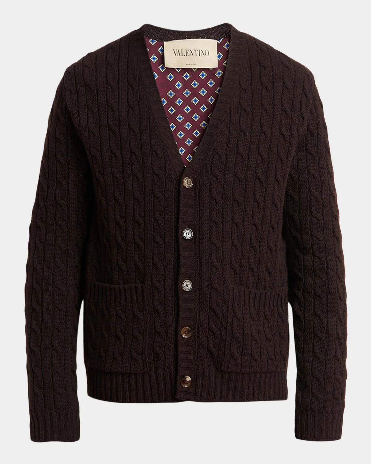 Men's Textured Cable-Knit Virgin Wool Cardigan - 1
