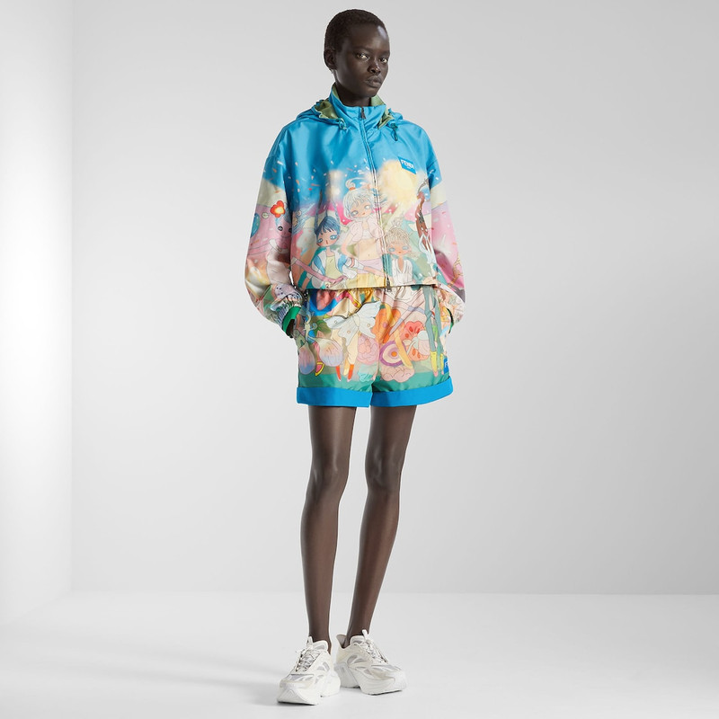 FENDI Fantastic Fendi Future Shorts Turquoise and green printed nylon shorts outlook