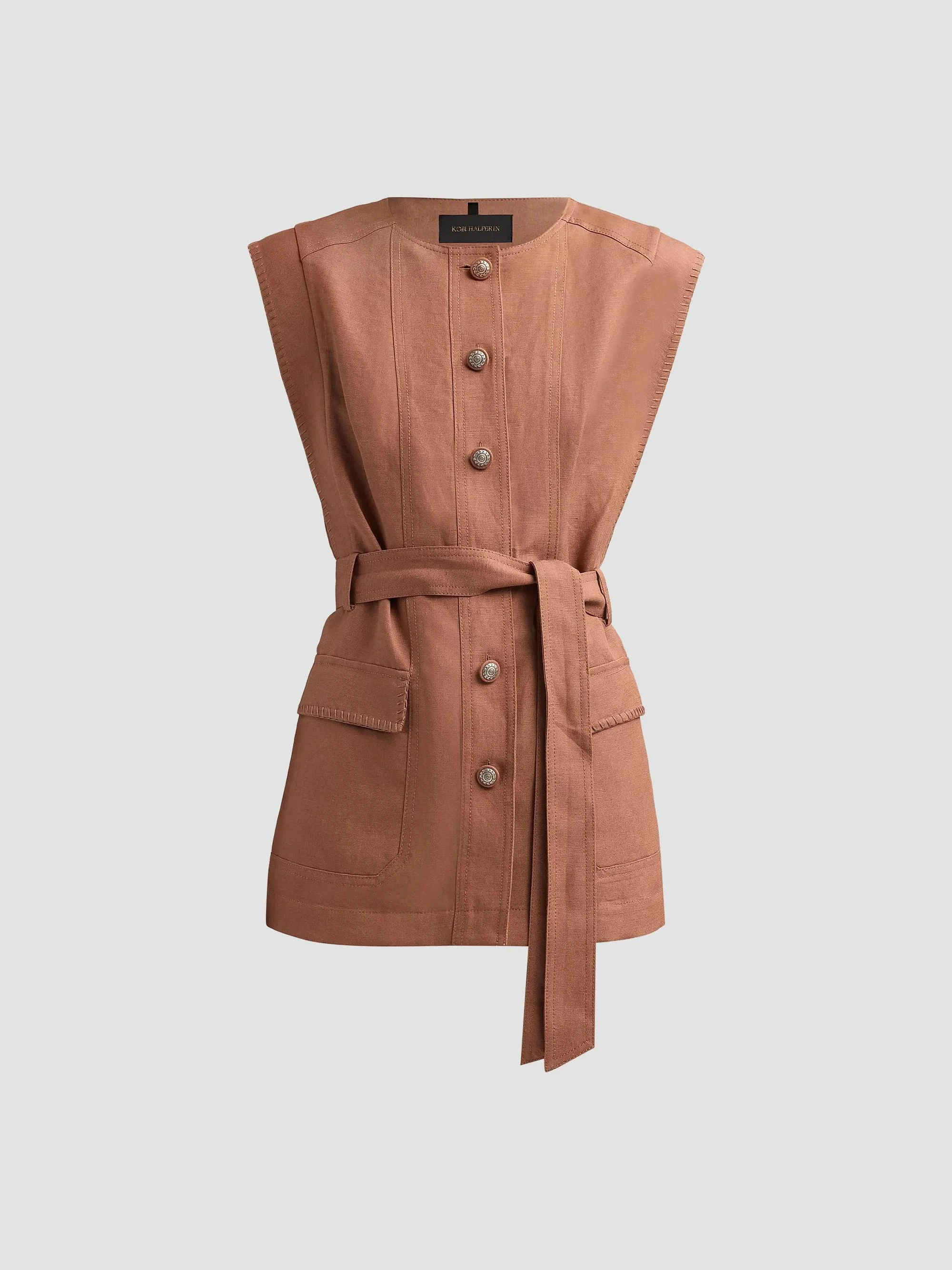 Women's Beckett Linen-Blend Vest - Cacao - 1