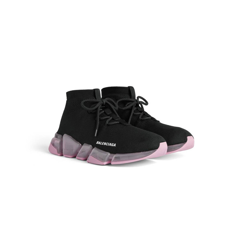 Women's Speed 2.0 Lace Up Full Clear Sole Recycled Knit Sneaker in Black/light Pink 2
