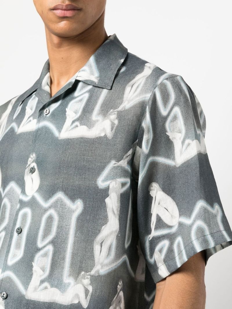 linen monogram-pattern shirt - 5