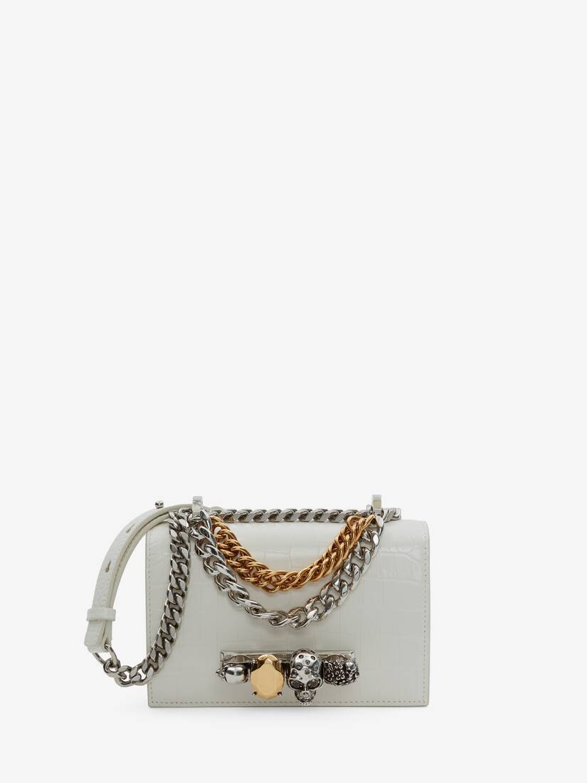 Women's Mini Jewelled Satchel With Chain in Ivory - 1
