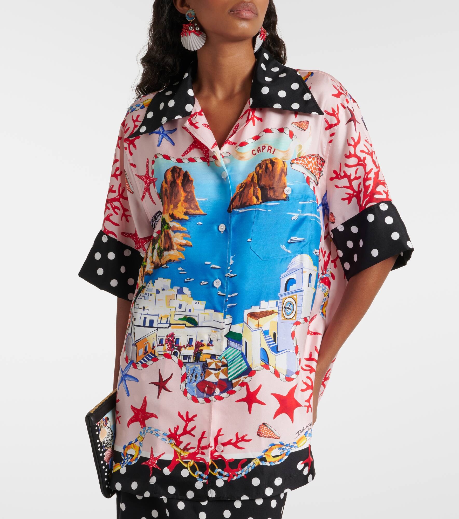 Capri printed silk satin shirt - 5