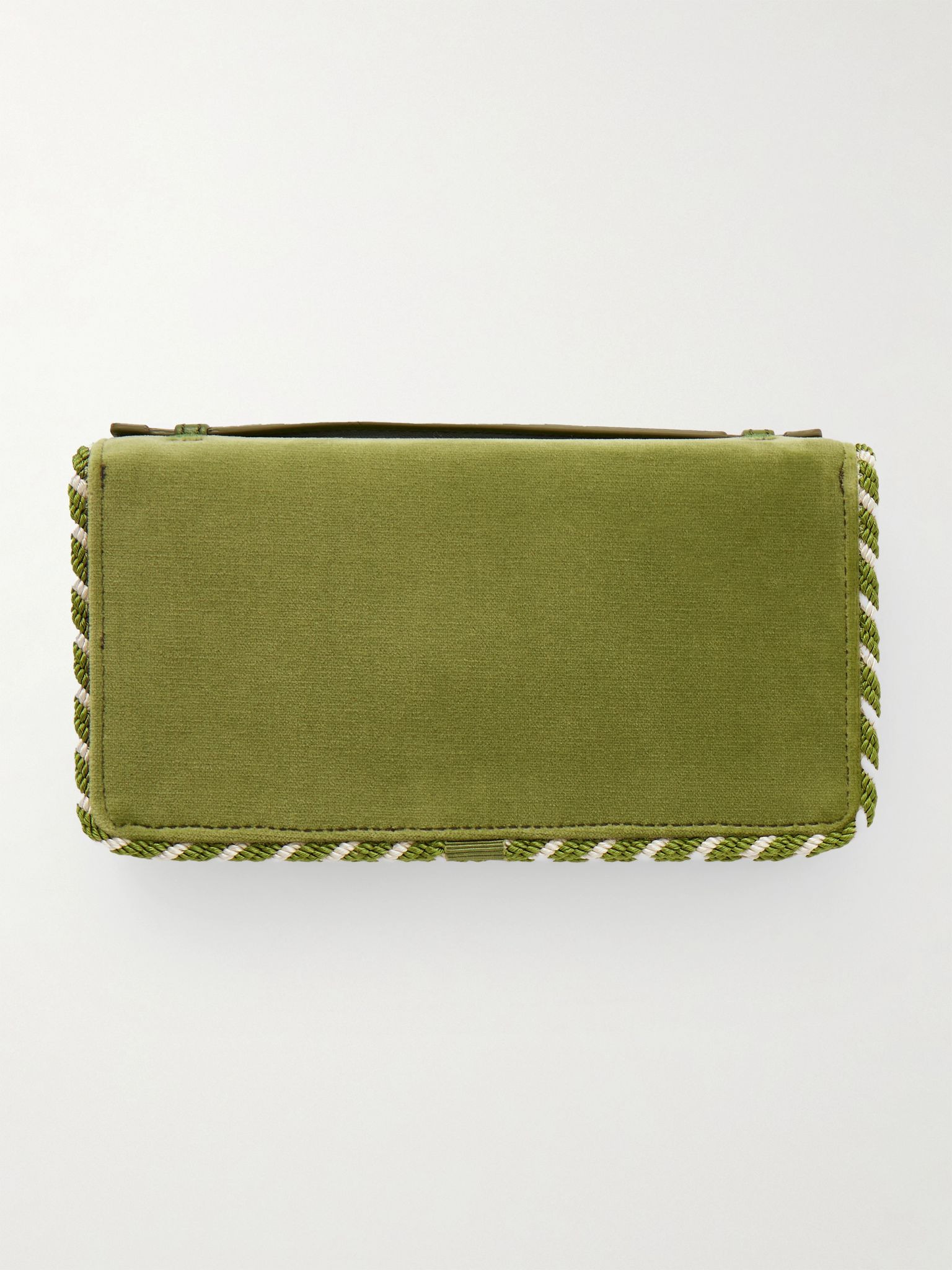 VLogo Signature embellished leather-trimmed velvet wallet Green - 3