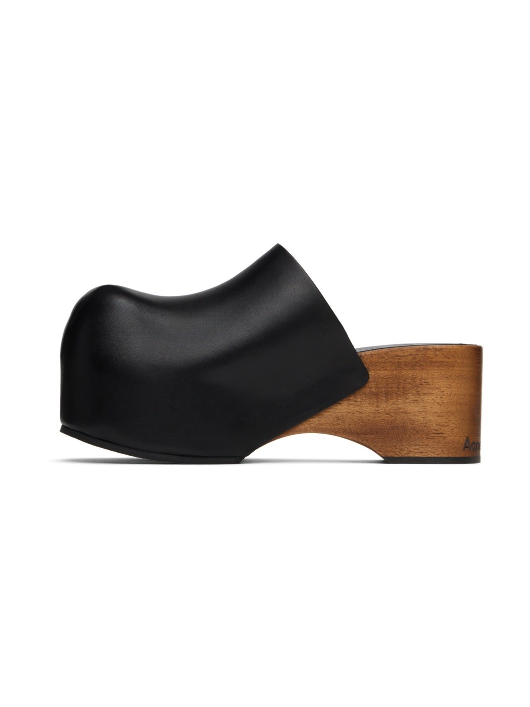 Black Leather Wood Clogs - 3