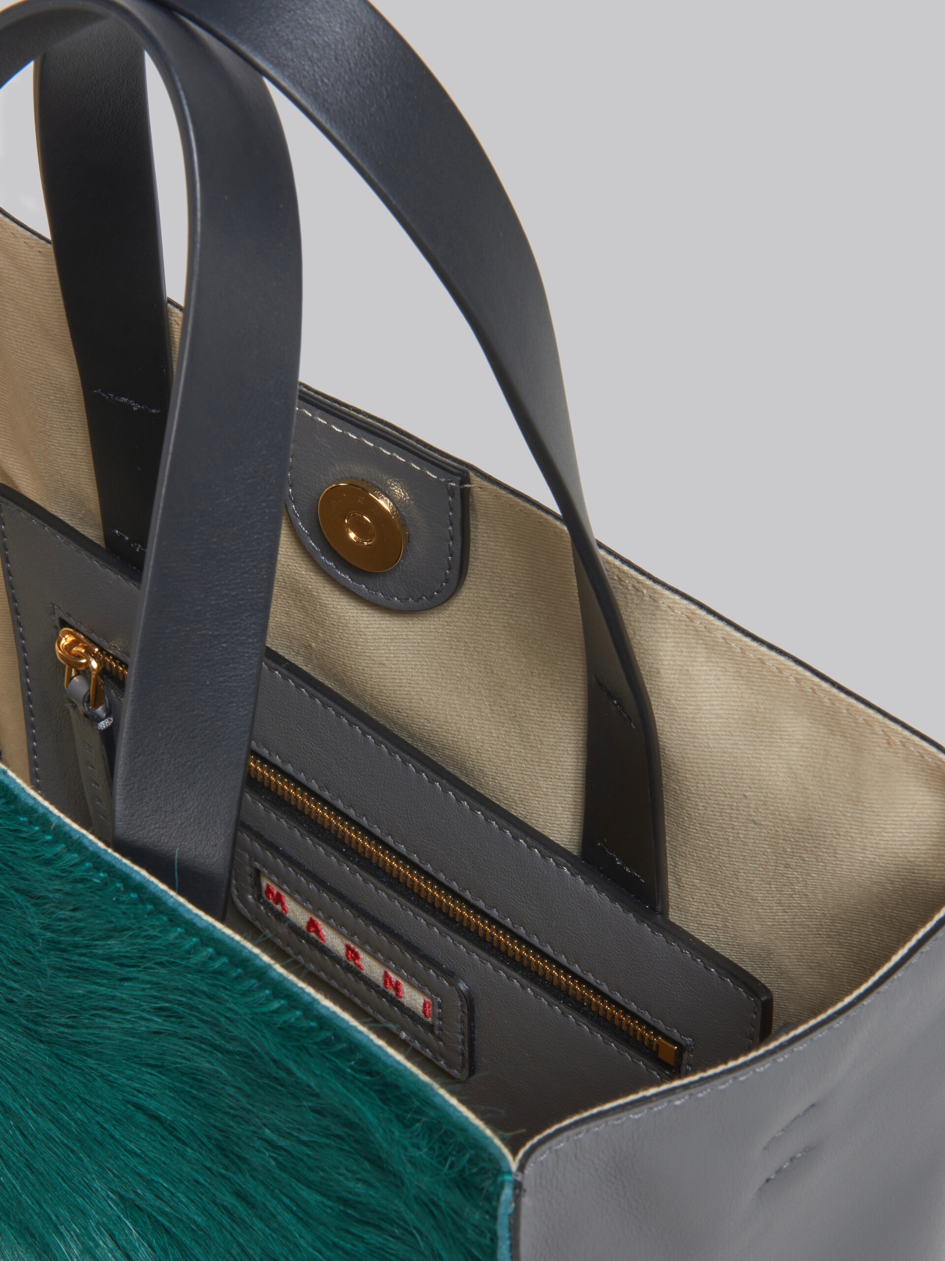 MUSEO SOFT BAG E/W IN DARK GREEN GREY AND BLACK LONG-HAIR CALFSKIN - 4