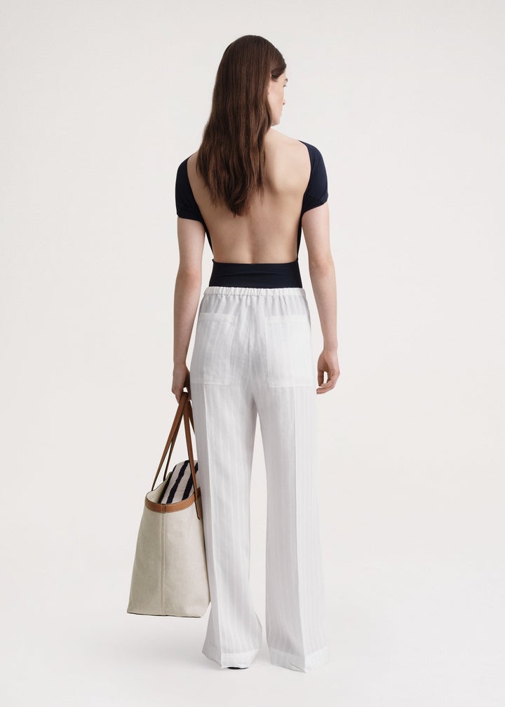 Jacquard stripe drawstring trouser white - 4