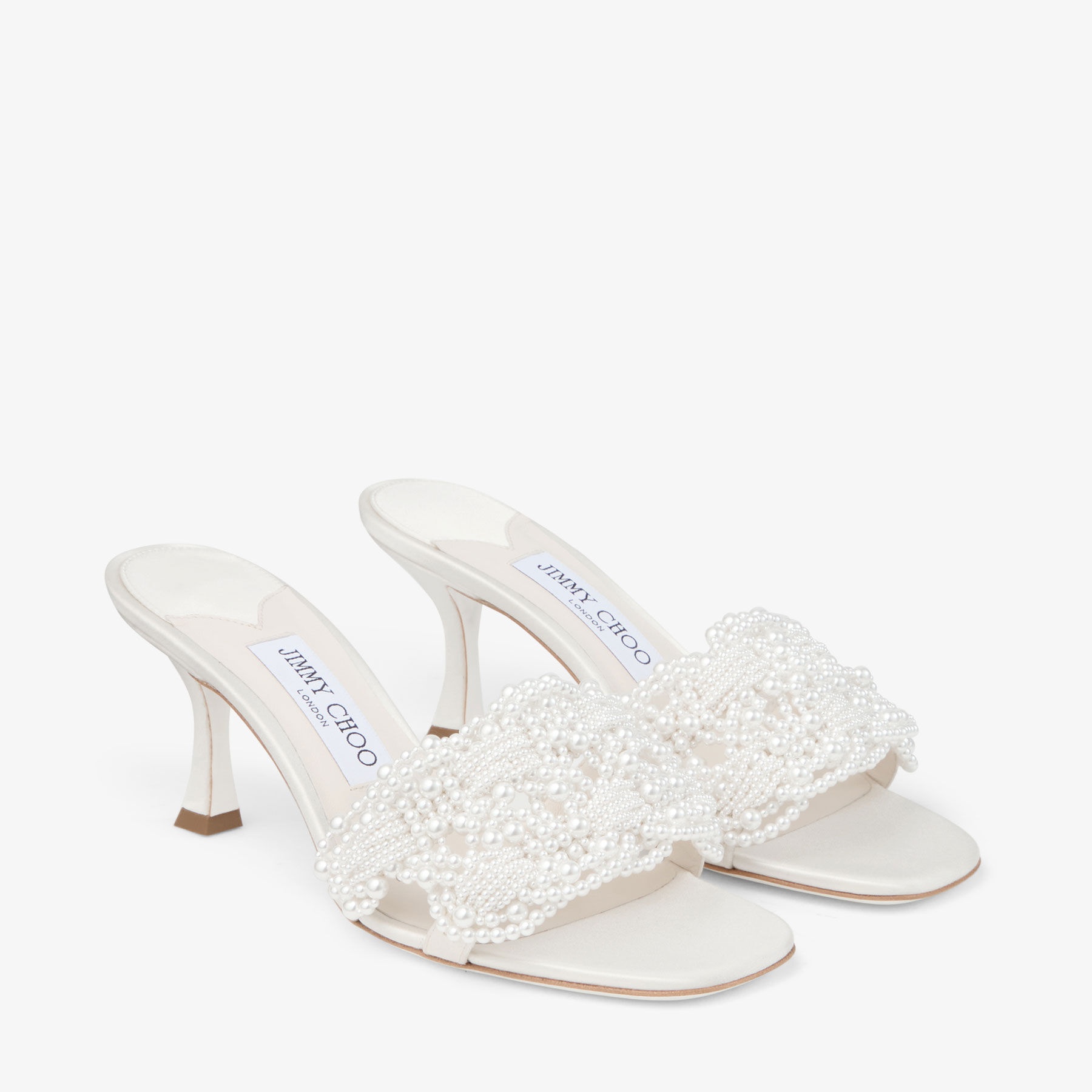 Cary Mule 70
Ivory Satin Mule Sandal with Pearl Embellishments - 2