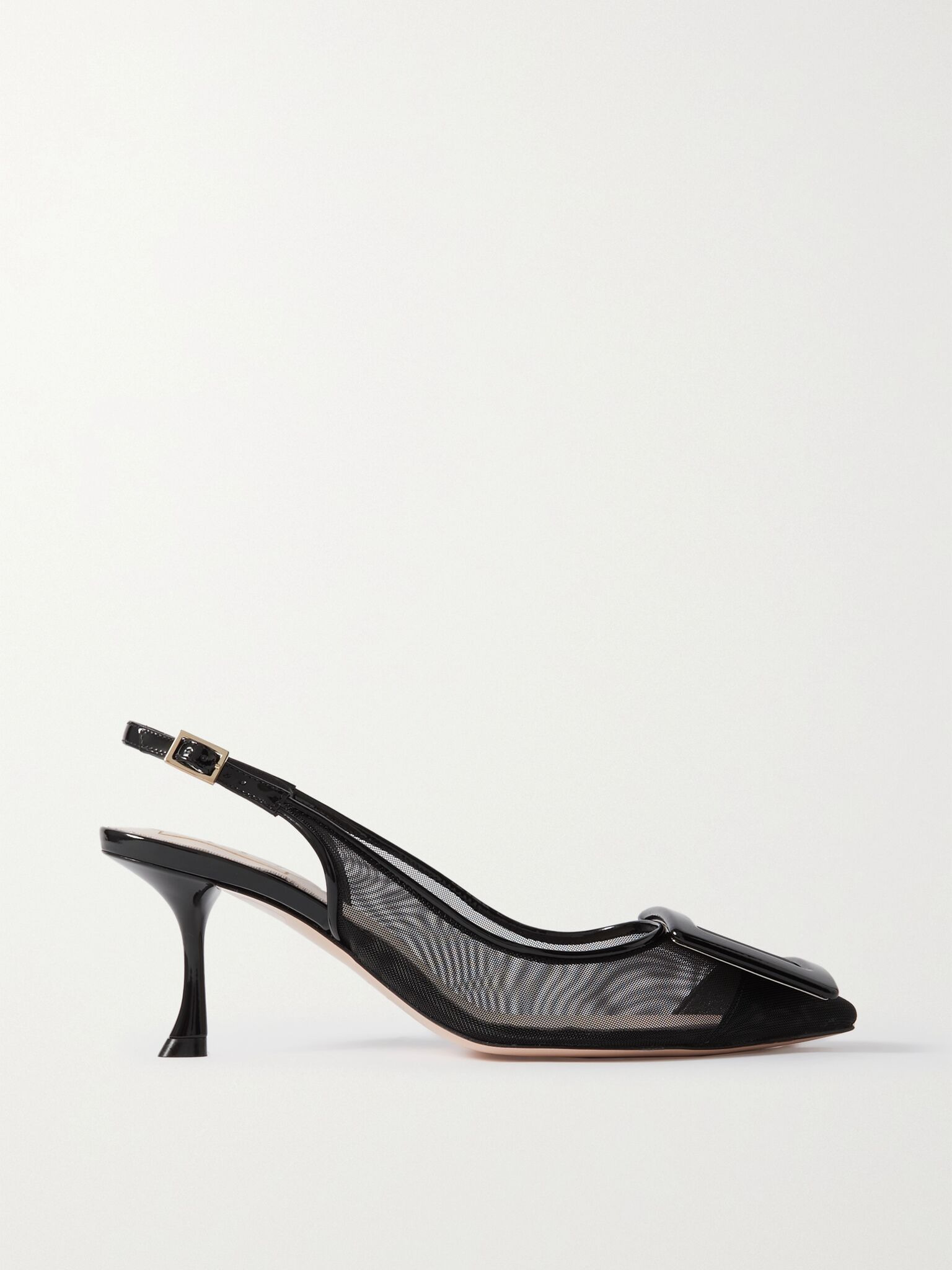 Viv' In The City patent leather-trimmed mesh slingback pumps Black - 1