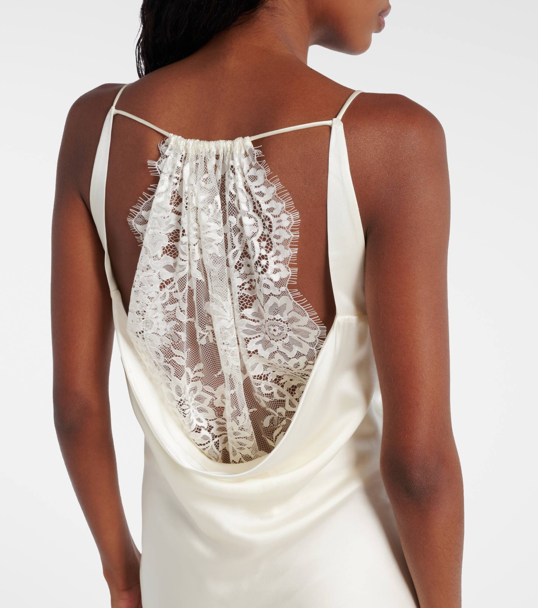 Lace-trimmed silk satin slip dress - 6