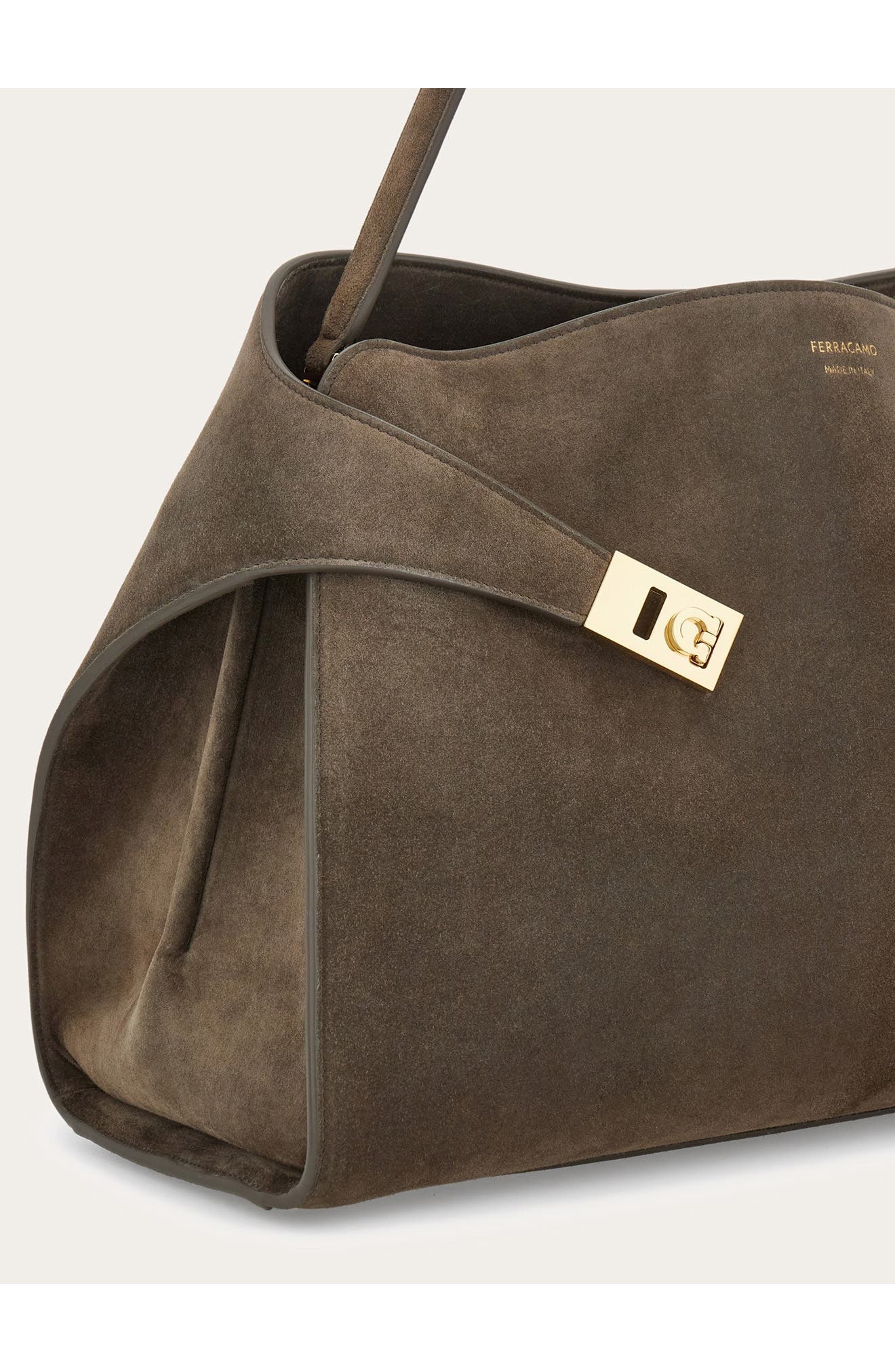 FERRAGAMO Medium Hug Suede Shoulder Bag in Concrete at Nordstrom - 7
