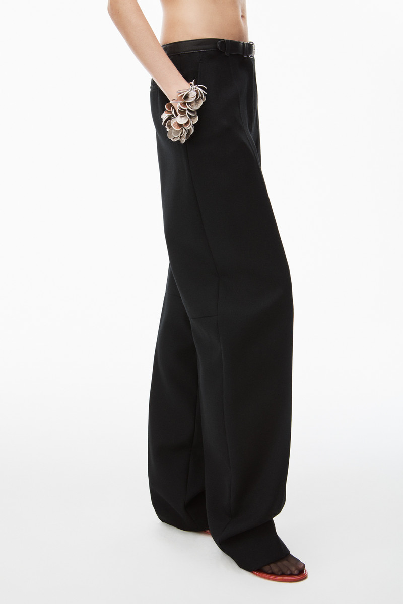 WOOL CANVAS LOW WAIST TROUSER WITH LEATHER BELTED WAISTBAND 3