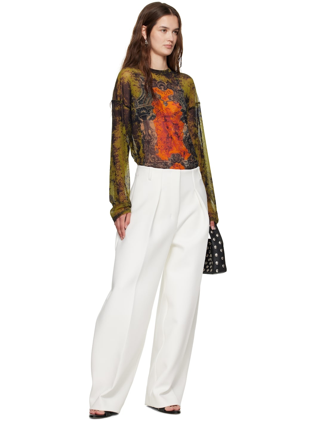 Khaki & Orange 'The Oversized Médaillon' Top - 5