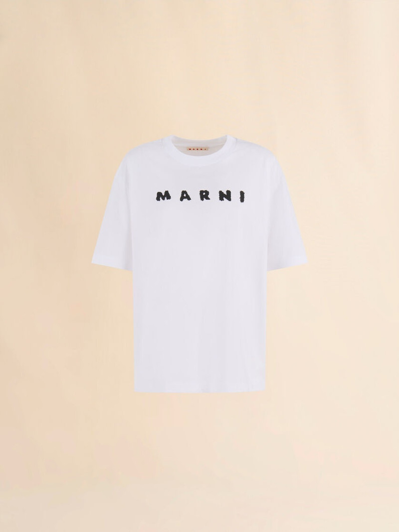 WHITE JERSEY COTTON T-SHIRT WITH MARNI SCRIBBLED LOGO 1